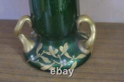 Antique Hand Painted Art Nouveau Green Gold Glass Vase French 13 Montjoye