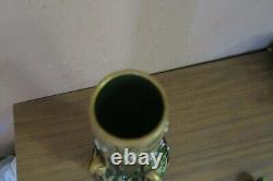 Antique Hand Painted Art Nouveau Green Gold Glass Vase French 13 Montjoye