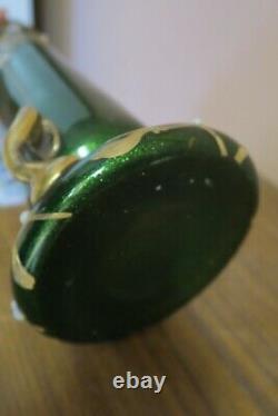 Antique Hand Painted Art Nouveau Green Gold Glass Vase French 13 Montjoye