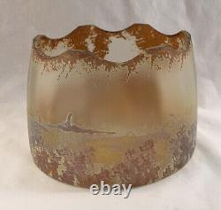 Antique Hand Painted French Art Glass Pillow Vase Lustre Decorated Cottage Scene