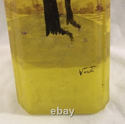 Antique Hand Painted French Art Glass Vase Signed Verdi Tree Landscape