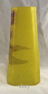 Antique Hand Painted French Art Glass Vase Signed Verdi Tree Landscape