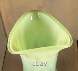 Antique LARGE French Victorian Vaseline Glass Vase Opalescent Swirl Green 1880s