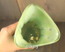 Antique LARGE French Victorian Vaseline Glass Vase Opalescent Swirl Green 1880s