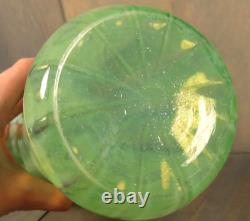 Antique LARGE French Victorian Vaseline Glass Vase Opalescent Swirl Green 1880s