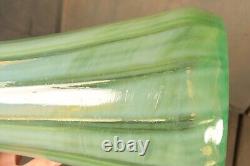 Antique LARGE French Victorian Vaseline Glass Vase Opalescent Swirl Green 1880s