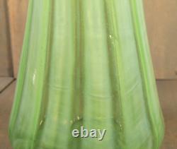 Antique LARGE French Victorian Vaseline Glass Vase Opalescent Swirl Green 1880s