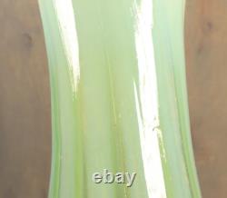 Antique LARGE French Victorian Vaseline Glass Vase Opalescent Swirl Green 1880s