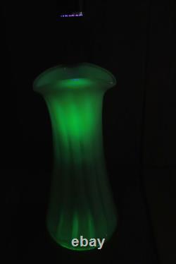 Antique LARGE French Victorian Vaseline Glass Vase Opalescent Swirl Green 1880s