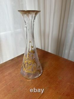 Antique LEGRAS ART NOUVEAU Blown Glass Vase FRENCH GILT ENAMELED OPTIC 9 5/8