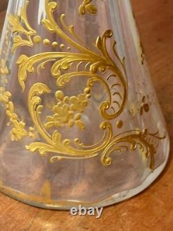 Antique LEGRAS ART NOUVEAU Blown Glass Vase FRENCH GILT ENAMELED OPTIC 9 5/8