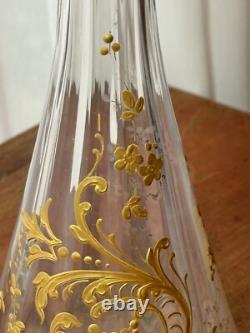 Antique LEGRAS ART NOUVEAU Blown Glass Vase FRENCH GILT ENAMELED OPTIC 9 5/8