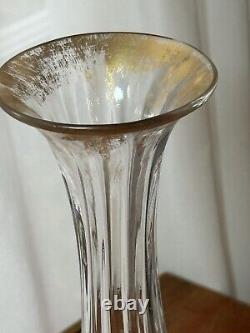 Antique LEGRAS ART NOUVEAU Blown Glass Vase FRENCH GILT ENAMELED OPTIC 9 5/8