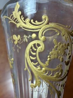 Antique LEGRAS ART NOUVEAU Blown Glass Vase FRENCH GILT ENAMELED OPTIC 9 5/8
