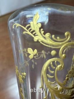 Antique LEGRAS ART NOUVEAU Blown Glass Vase FRENCH GILT ENAMELED OPTIC 9 5/8