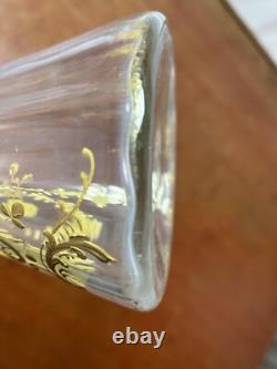 Antique LEGRAS ART NOUVEAU Blown Glass Vase FRENCH GILT ENAMELED OPTIC 9 5/8