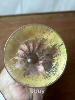 Antique LEGRAS ART NOUVEAU Blown Glass Vase FRENCH GILT ENAMELED OPTIC 9 5/8