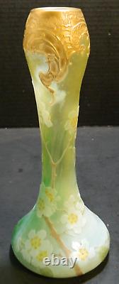 Antique LeGras Gilded French Cameo Art Nouveau Vase 10 x4.25x 4.25 Excellent