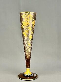 Antique Legras French Art Nouveau Gilt Floral Enameled 16 Cornet Vase c. 1888