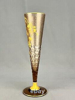 Antique Legras French Art Nouveau Gilt Floral Enameled 16 Cornet Vase c. 1888