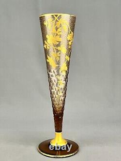 Antique Legras French Art Nouveau Gilt Floral Enameled 16 Cornet Vase c. 1888