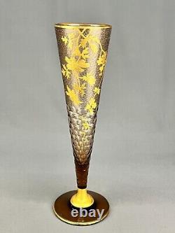 Antique Legras French Art Nouveau Gilt Floral Enameled 16 Cornet Vase c. 1888