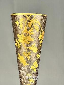 Antique Legras French Art Nouveau Gilt Floral Enameled 16 Cornet Vase c. 1888