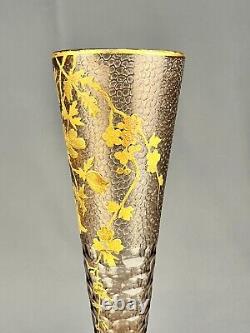 Antique Legras French Art Nouveau Gilt Floral Enameled 16 Cornet Vase c. 1888