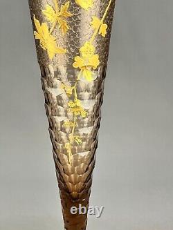 Antique Legras French Art Nouveau Gilt Floral Enameled 16 Cornet Vase c. 1888