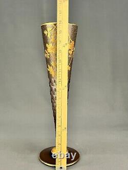 Antique Legras French Art Nouveau Gilt Floral Enameled 16 Cornet Vase c. 1888