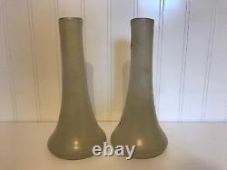 Antique Likely French Art Glass Pair of Vases Painted Enamel Flowers Decoration