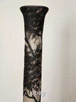 Antique Loetz Richard Cameo Black Glass Tall Vase Village Lake Trees Scene 17