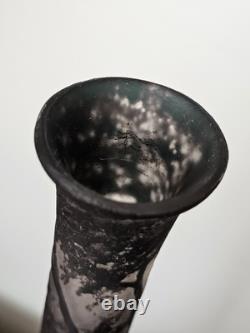 Antique Loetz Richard Cameo Black Glass Tall Vase Village Lake Trees Scene 17