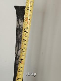 Antique Loetz Richard Cameo Black Glass Tall Vase Village Lake Trees Scene 17