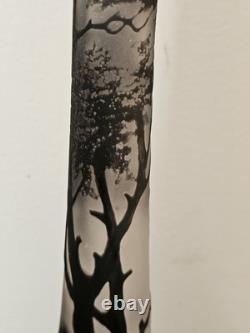 Antique Loetz Richard Cameo Black Glass Tall Vase Village Lake Trees Scene 17