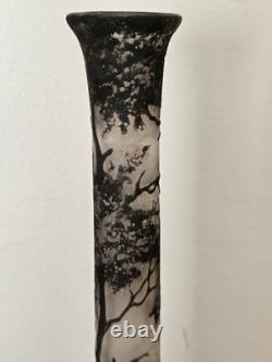 Antique Loetz Richard Cameo Black Glass Tall Vase Village Lake Trees Scene 17