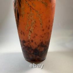 Antique Lorrain French Art Glass Vase Large Willow Tree Flower Mottled Design