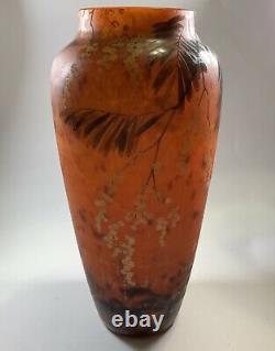 Antique Lorrain French Art Glass Vase Large Willow Tree Flower Mottled Design