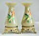Antique Miniature French Painted Opaline Glass Pair Of Victorian Ormolu Vases