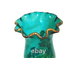 Antique Mont Joye Enamel Iris Floral Turquoise French Cameo Art Glass Vase 12