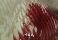 Antique Mont Joye French Art Glass Ruffled Enameled Bowl Vase Dark Red White