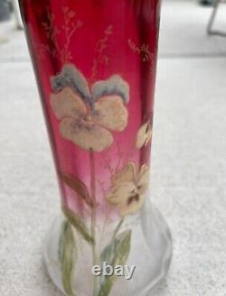 Antique Mont Joye Legras Enameled Poppy Flower 8 Glass Vase Art Nouveau France