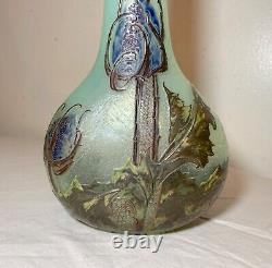 Antique Mont Joye Legras France French Cameo Art Cotton Plant Opaline Glass Vase