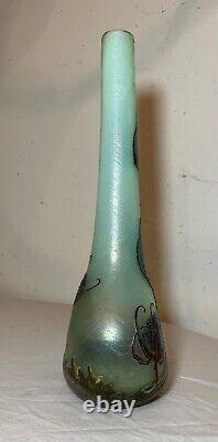 Antique Mont Joye Legras France French Cameo Art Cotton Plant Opaline Glass Vase