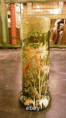 Antique Mont Joye french hand painted enamel art glass vase