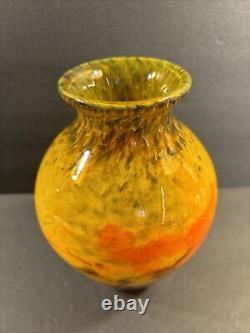 Antique Muller Freres Glass Vase/Signed/Art Nouveau/YellowithGreenColor/France1925
