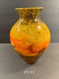 Antique Muller Freres Glass Vase/Signed/Art Nouveau/YellowithGreenColor/France1925