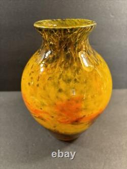 Antique Muller Freres Glass Vase/Signed/Art Nouveau/YellowithGreenColor/France1925