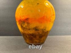 Antique Muller Freres Glass Vase/Signed/Art Nouveau/YellowithGreenColor/France1925