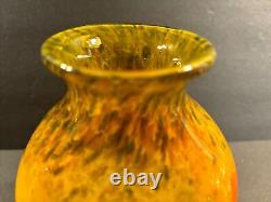 Antique Muller Freres Glass Vase/Signed/Art Nouveau/YellowithGreenColor/France1925